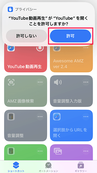 YouTube動画の起動を許可する